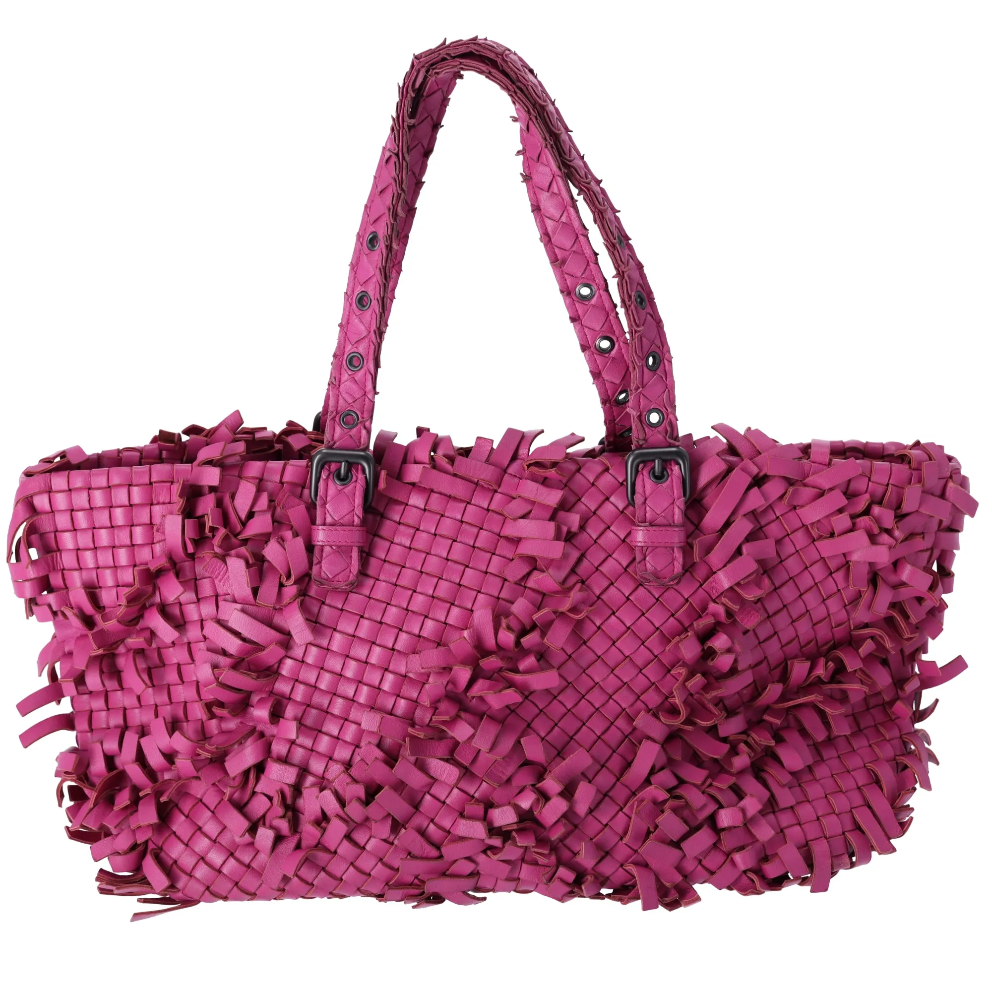 Bottega Veneta Lido Patchwork Large Tote Fringe Intrecciato Pink Leather sold by Gaby's Bags