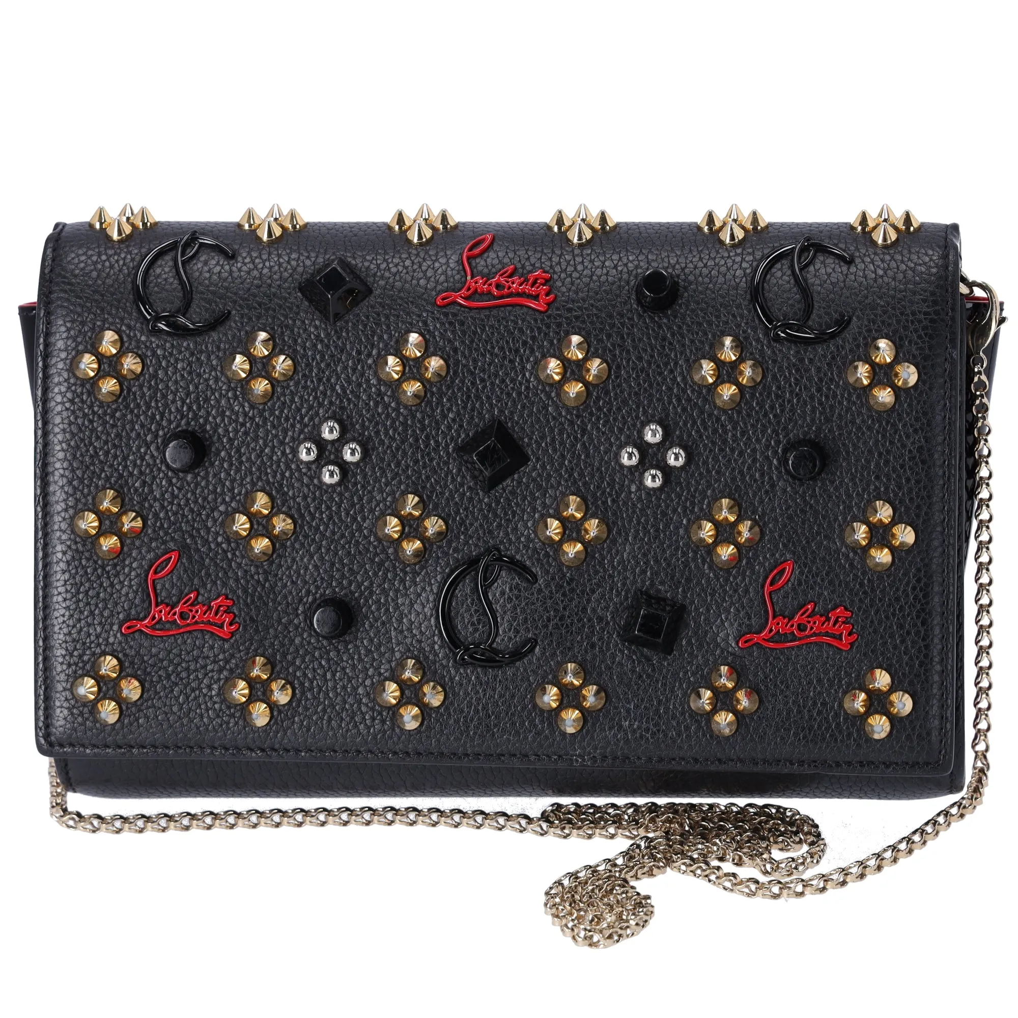 Christian Louboutin Paloma Clutch Crossbody Black Red Leather sold by Gaby's Bags