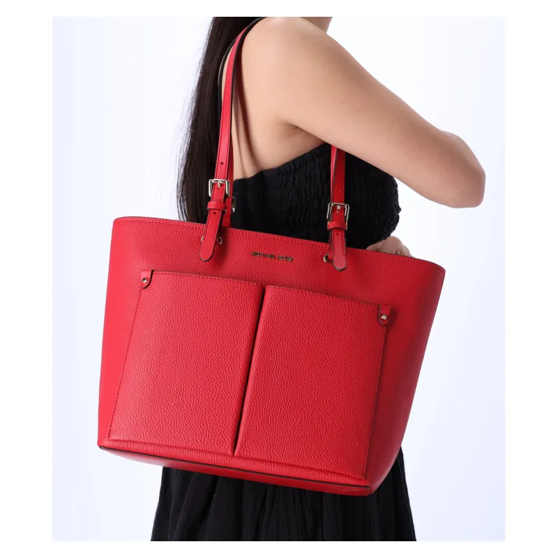 Michael Kors Jet Set Travel Medium Double Pocket Tote Vegan Leather Bright Red sold by Gaby's Bags