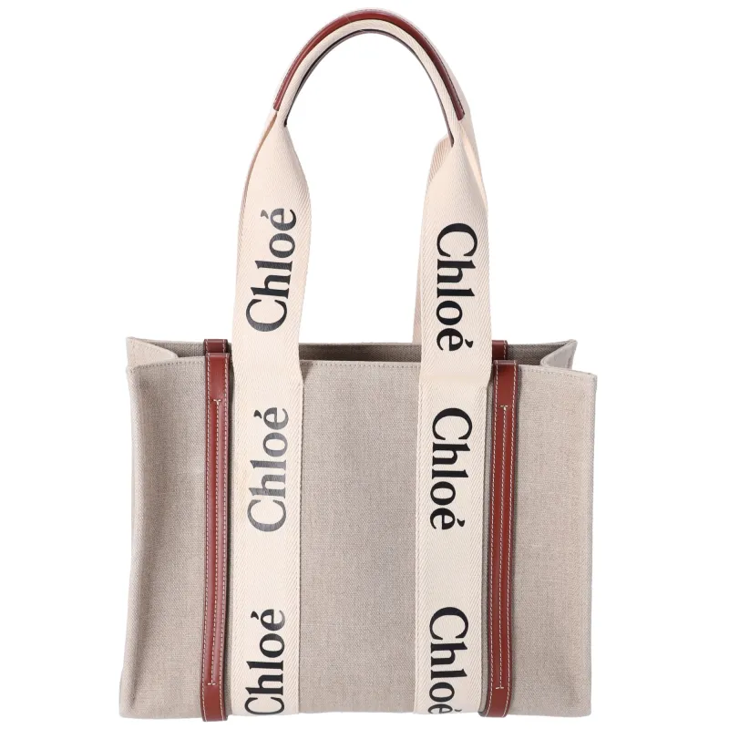 Chloe Woody Medium Tote Bag Beige Cream Brown Canvas sold by Gaby's Bags