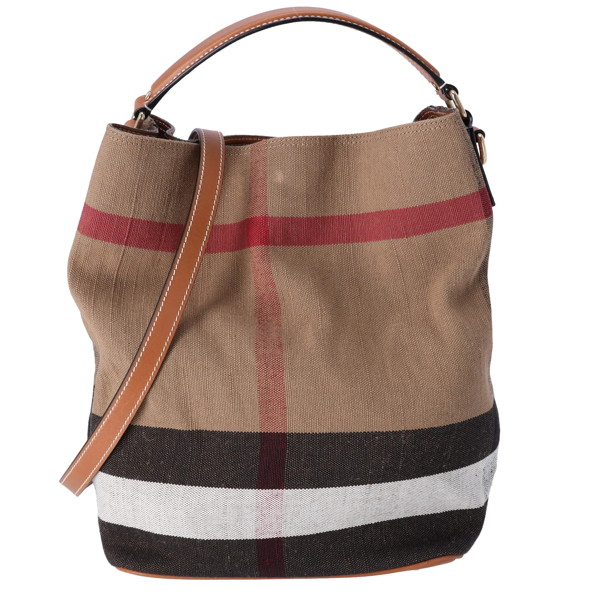 Burberry Ashby Medium Check Canvas Hobo Bag Brown Black sold by Gaby's Bags