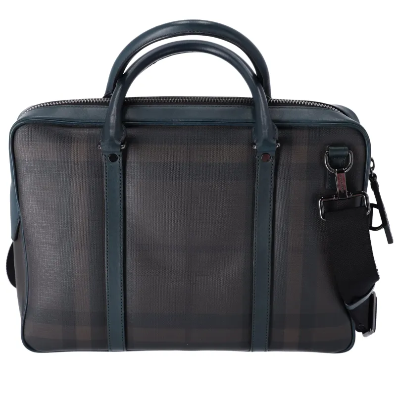Burberry Business Bag Dark Brown Dark Green Black PVC Leather sold by Gaby's Bags