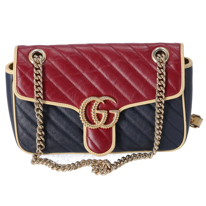 GUCCI GG Marmont Quilting Small Shoulder Bag 443497 Red Navy Cream sold by Gaby's Bags