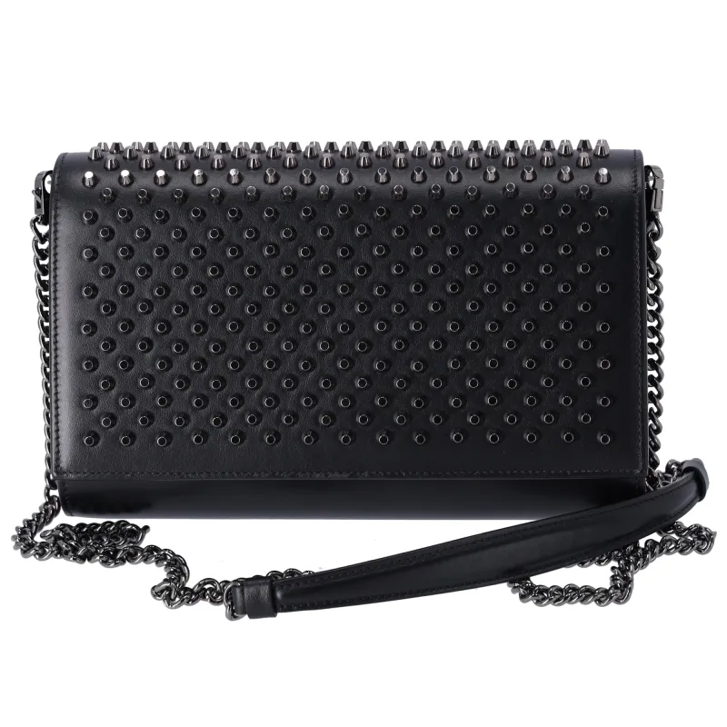 Christian Louboutin Paloma Clutch Crossbody Black Red Leather Studded sold by Gaby's Bags