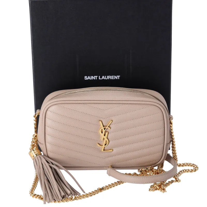 SAINT LAURENT PARIS Lou Mini Tassel Crossbody 612579 Beige Leather made by Gaby's Bags