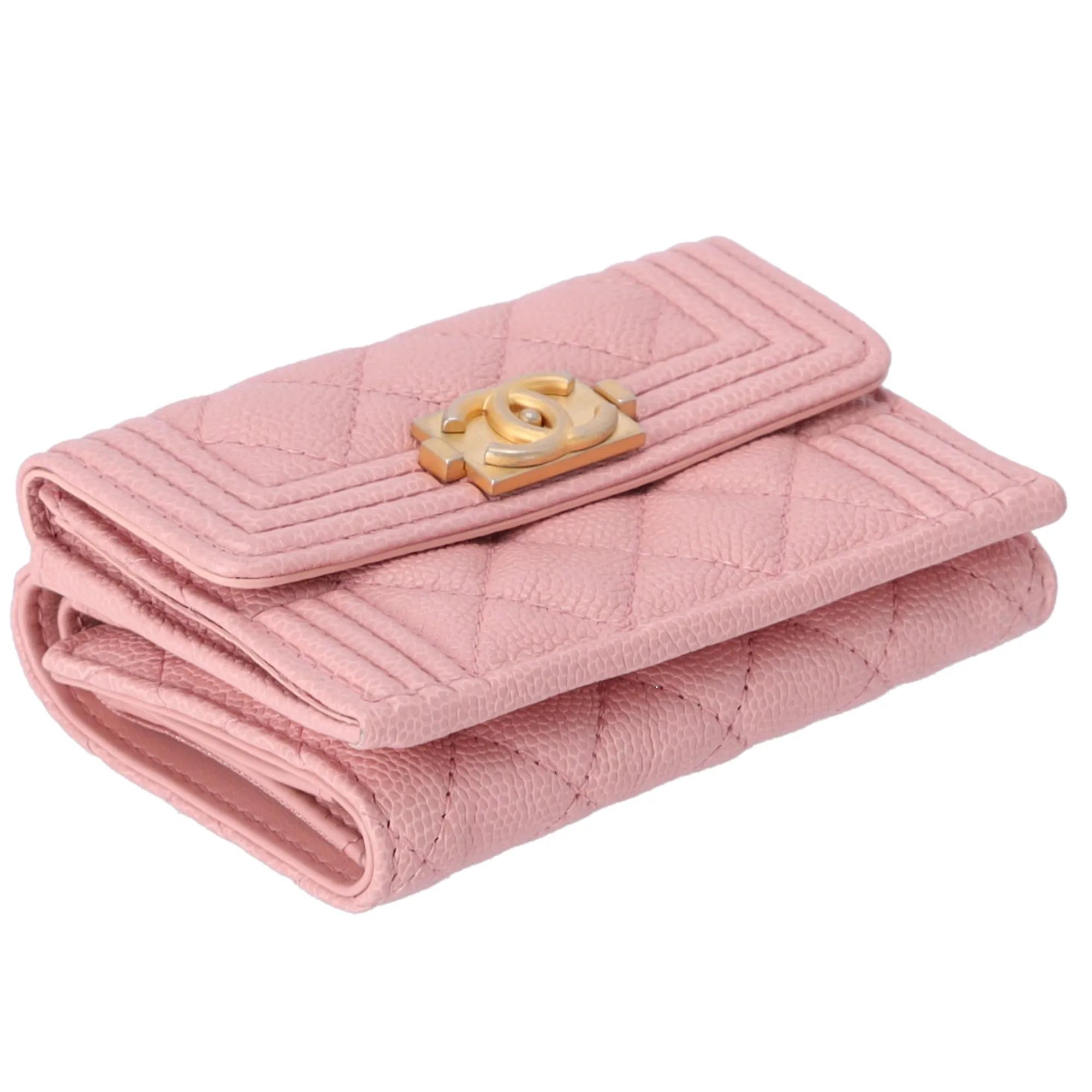 CHANEL Le Boy Matelasse Trifold Wallet A84432 Light Pink Calfskin sold by Gaby's Bags product image thumbnail 4