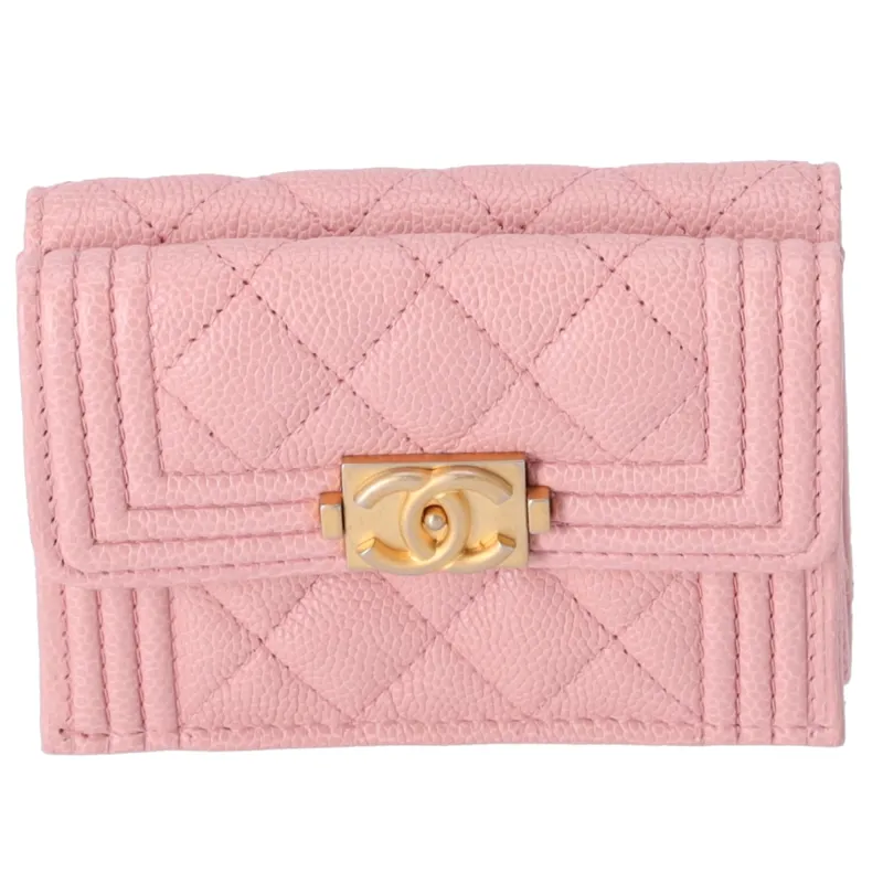 CHANEL Le Boy Matelasse Trifold Wallet A84432 Light Pink Calfskin sold by Gaby's Bags