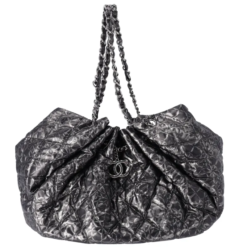 Chanel Coco Mark Melrose Cabas Matelasse Chain Shoulder Bag Black Silver sold by Gaby's Bags