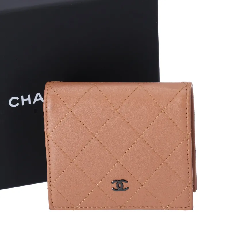 CHANEL Matelasse Bifold Wallet Light Brown Leather made by Chanel