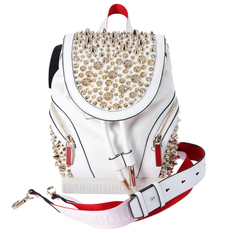 Christian Louboutin Explorafunk Small Backpack White Calfskin Gold Spikes sold by Gaby's Bags