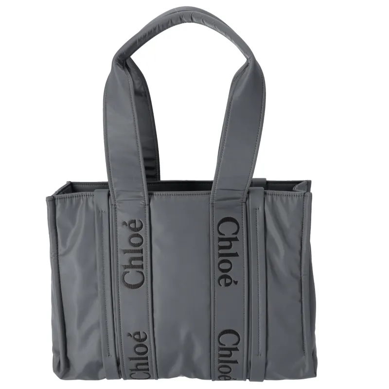 Chloe Woody Medium Tote Bag Tote Bag Gray Polyester made by Chloe
