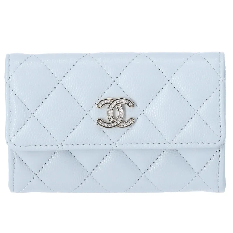 CHANEL Matelasse Business Card Holder AP4819 Light Blue Grained Shiny Calfskin sold by Gaby's Bags