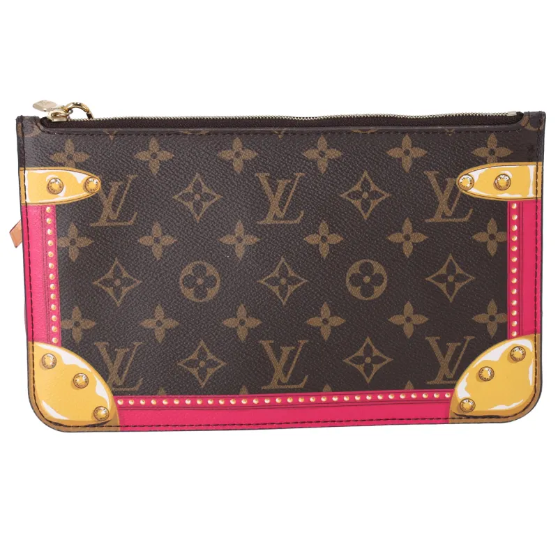 Louis Vuitton Summer Trunk Monogram Neverfull Pouch Wristlet Brown Pink sold by Gaby's Bags