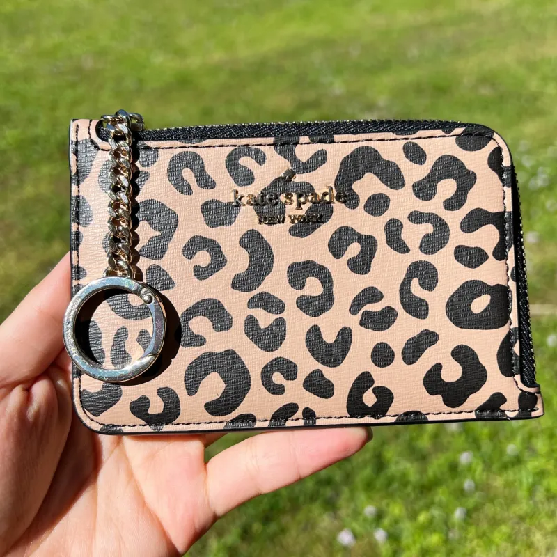 Kate Spade Darcy Graphic Leopard Medium L-zip Cardholder Key Ring Black Multi made by Kate Spade
