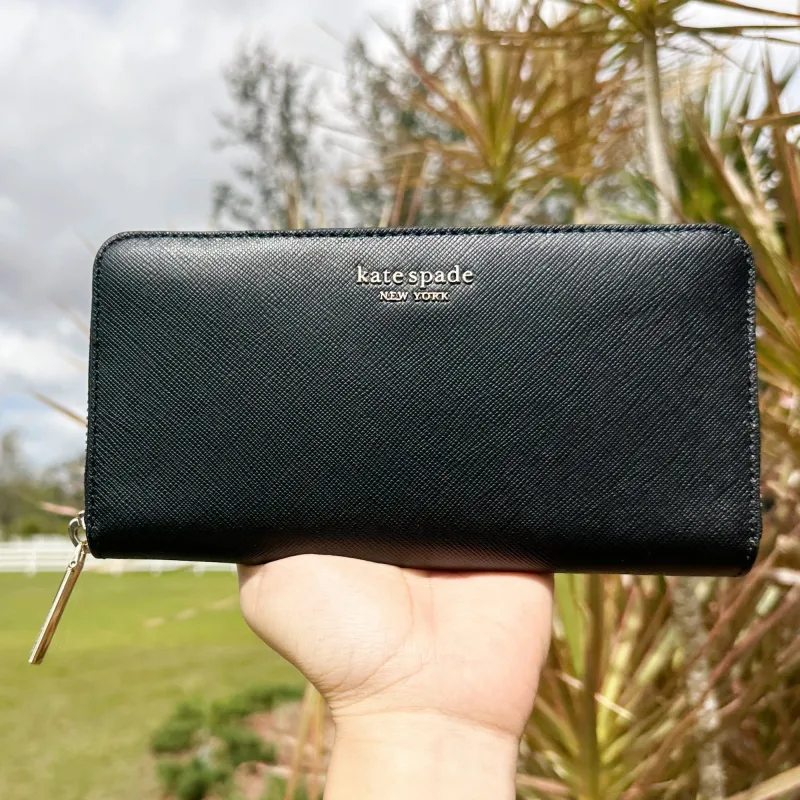 Kate Spade Spencer Leather Zip Around Large Continental Wallet Clutch Black made by Kate Spade