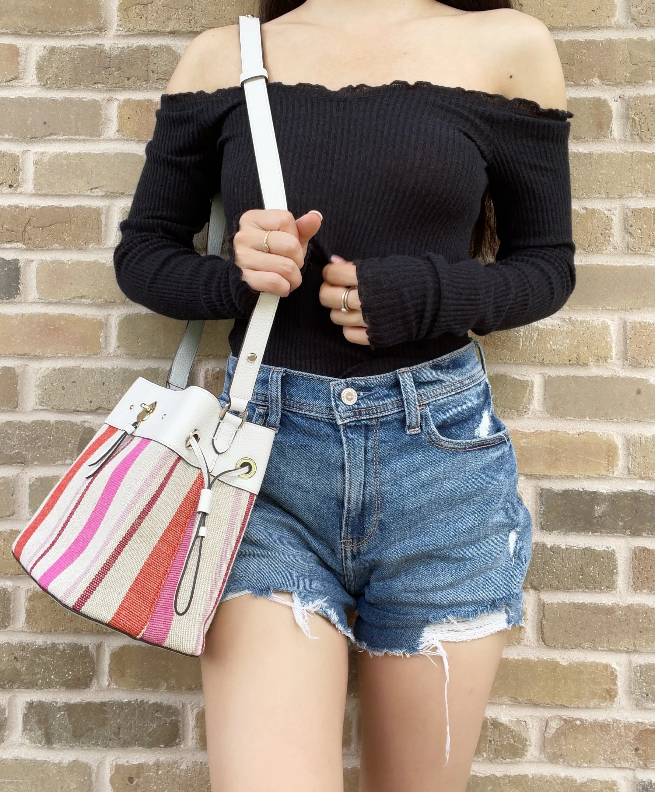 Kate Spade Stripe Appliqué Small Bucket Bag Shoulder Tote Crossbody Multi Color sold by Gaby's Bags product image thumbnail 3