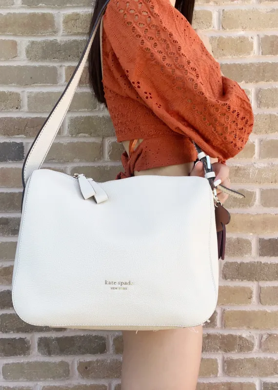 Kate Spade Anyday Medium Shoulder Bag Cream Leather Parchment White Tassel made by Kate Spade