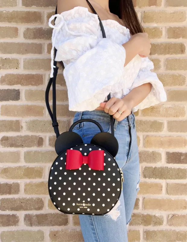 Disney x Kate Spade Minnie Mouse Round Crossbody Bag Black Multi Polka Dot made by Kate Spade