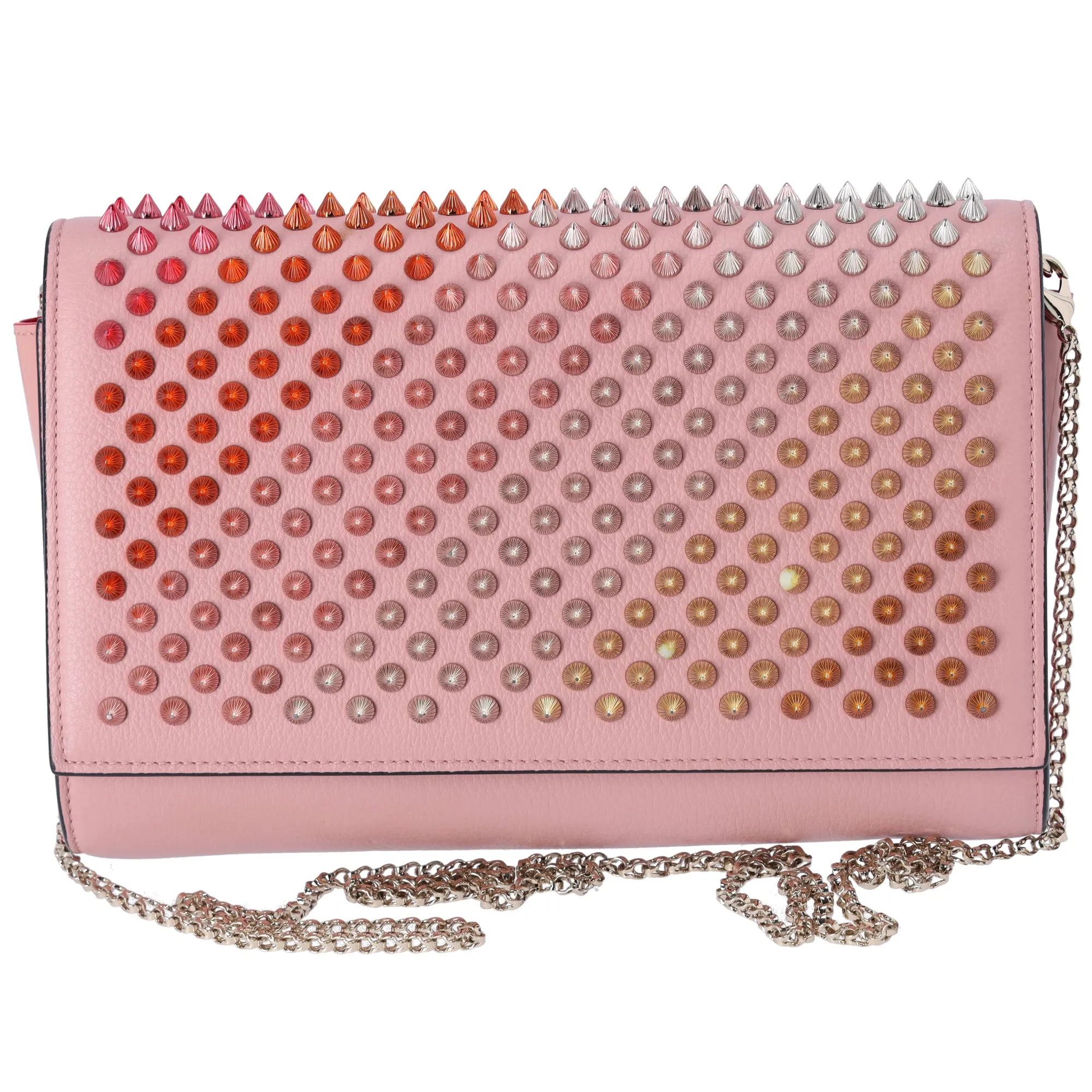 Christian Louboutin Paloma Clutch Crossbody Pink Red Multicolor Studs sold by Gaby's Bags