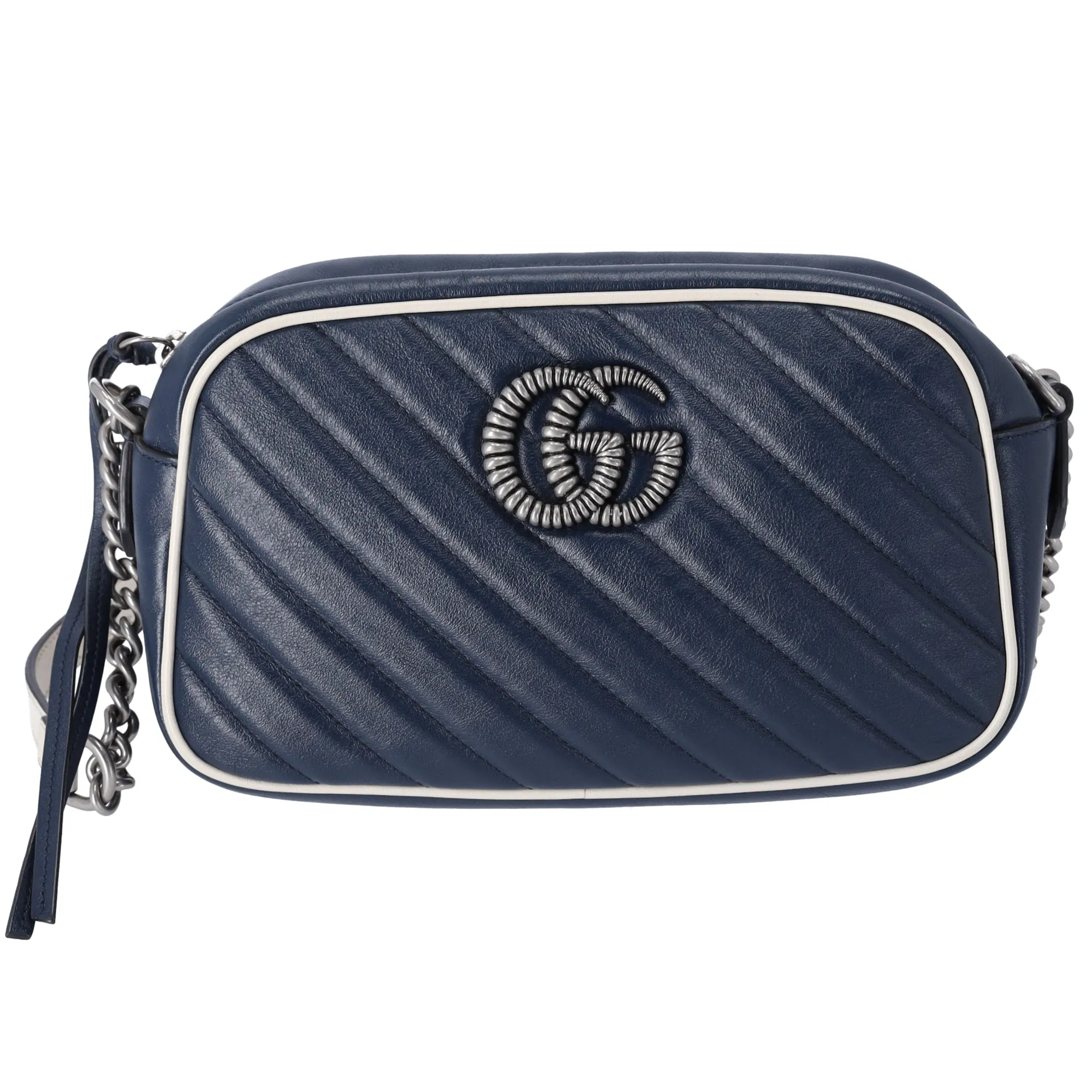 GUCCI GG Marmont Shoulder Bag 447632 Navy Cream Leather sold by Gaby's Bags