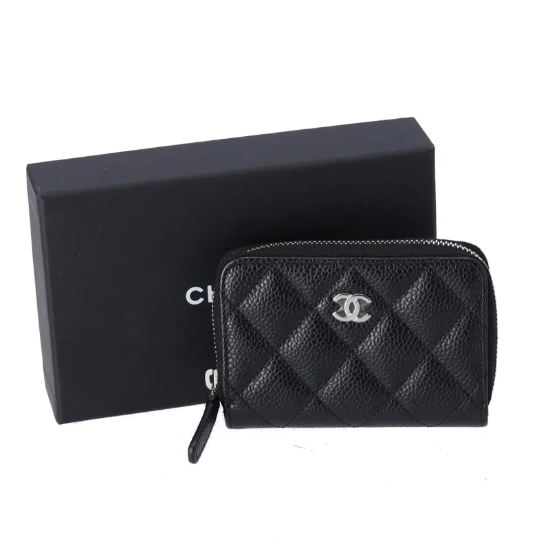 CHANEL Quilted Zip Card Wallet Caviar Leather Black made by Chanel