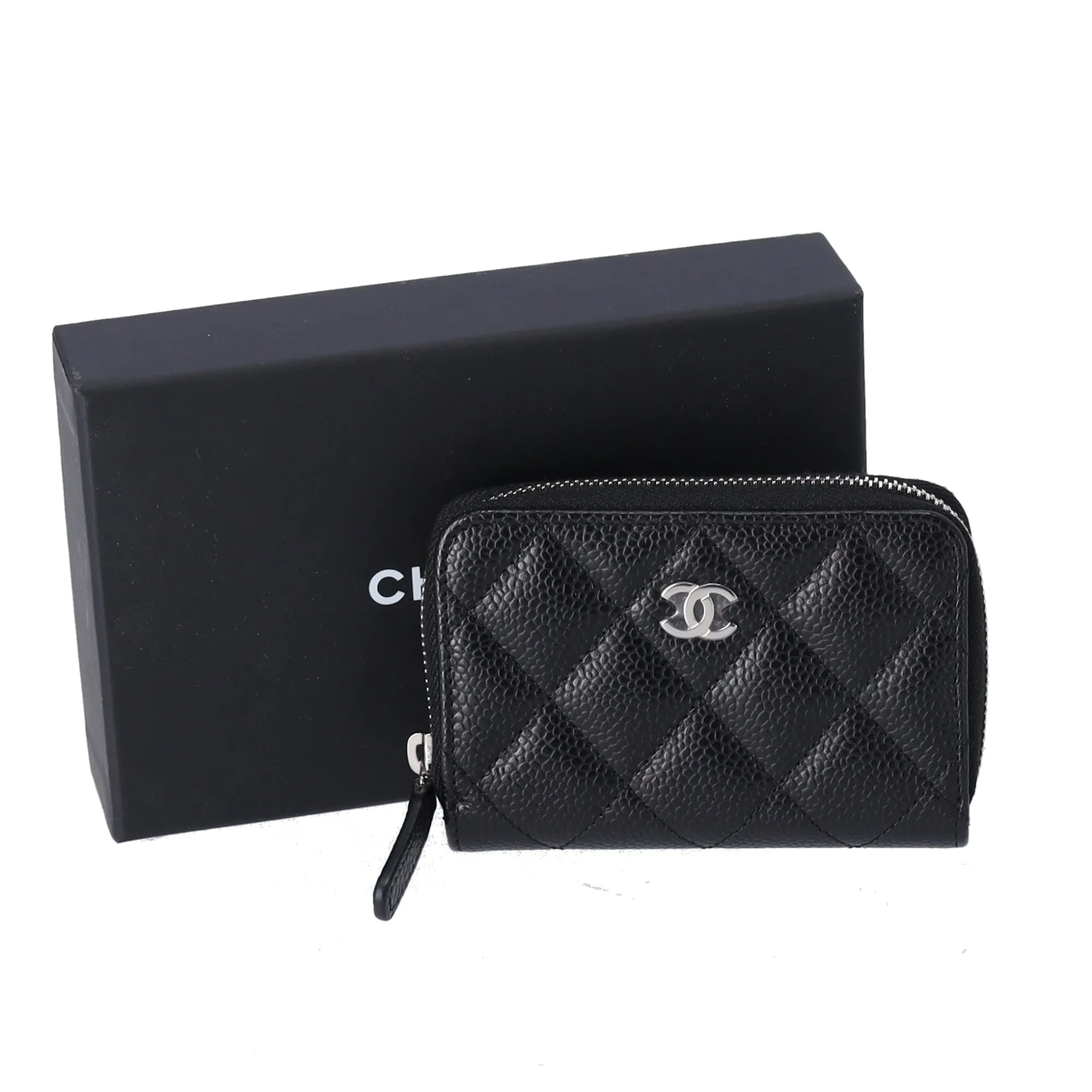 CHANEL Quilted Zip Card Wallet Caviar Leather Black sold by Gaby's Bags