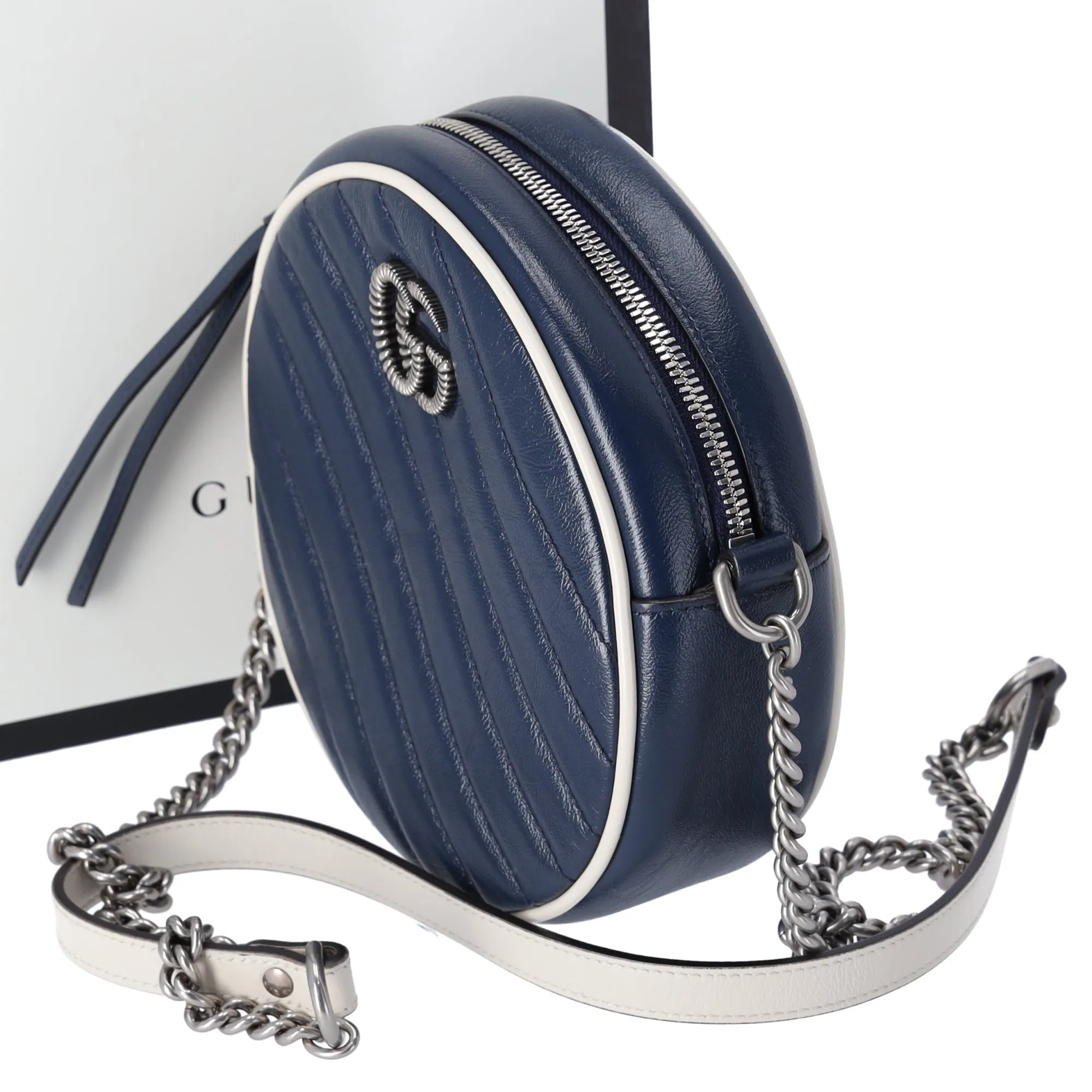 GUCCI GG Marmont Round Shoulder Bag 550154 Navy White Leather sold by Gaby's Bags product image thumbnail 2