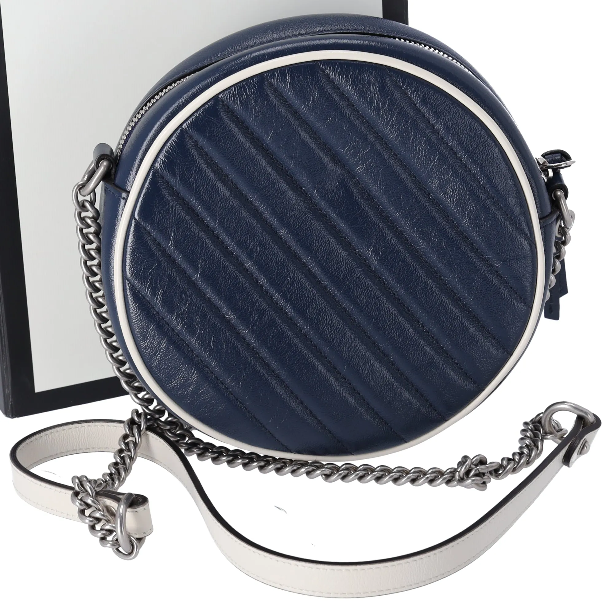GUCCI GG Marmont Round Shoulder Bag 550154 Navy White Leather sold by Gaby's Bags product image thumbnail 3