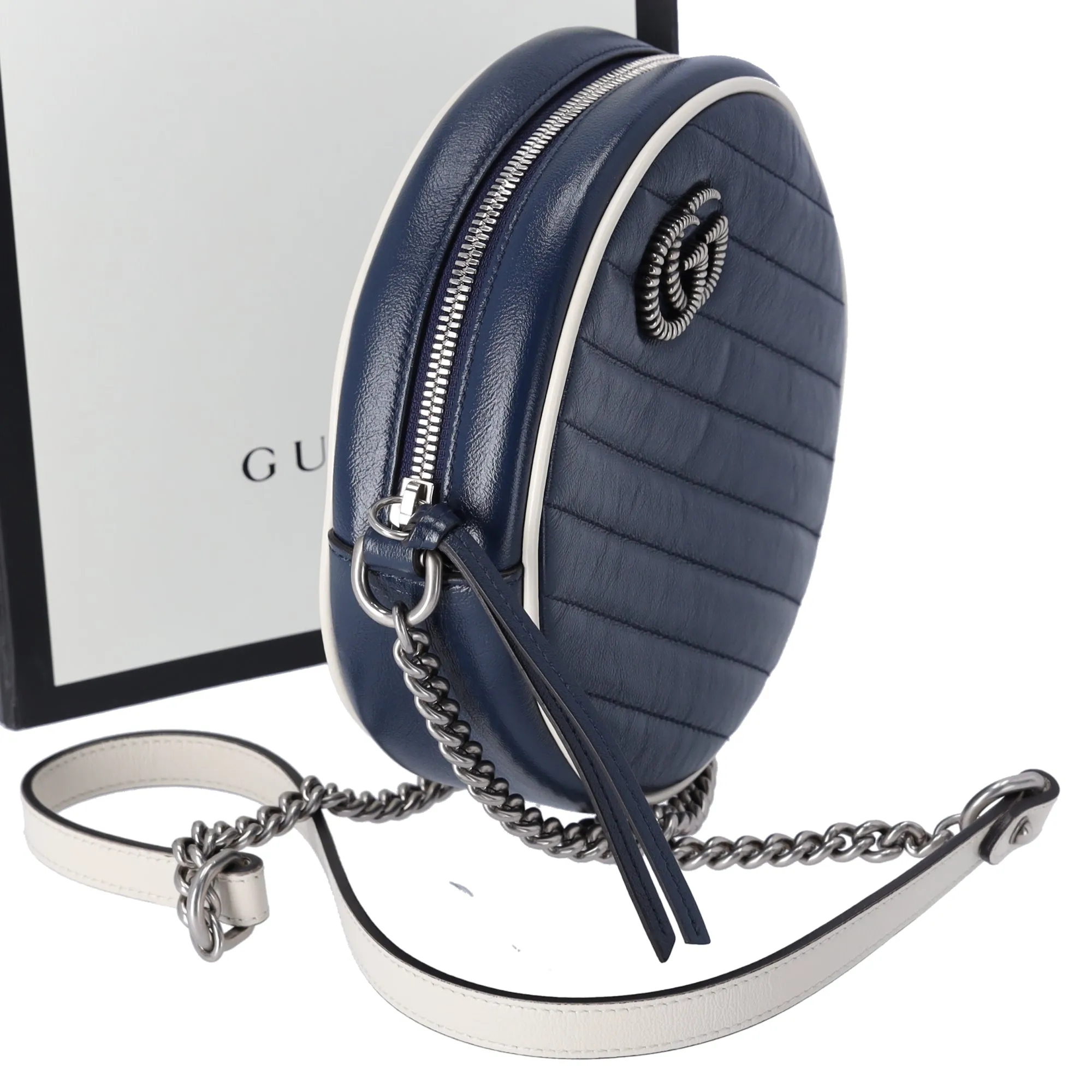 GUCCI GG Marmont Round Shoulder Bag 550154 Navy White Leather sold by Gaby's Bags product image thumbnail 4
