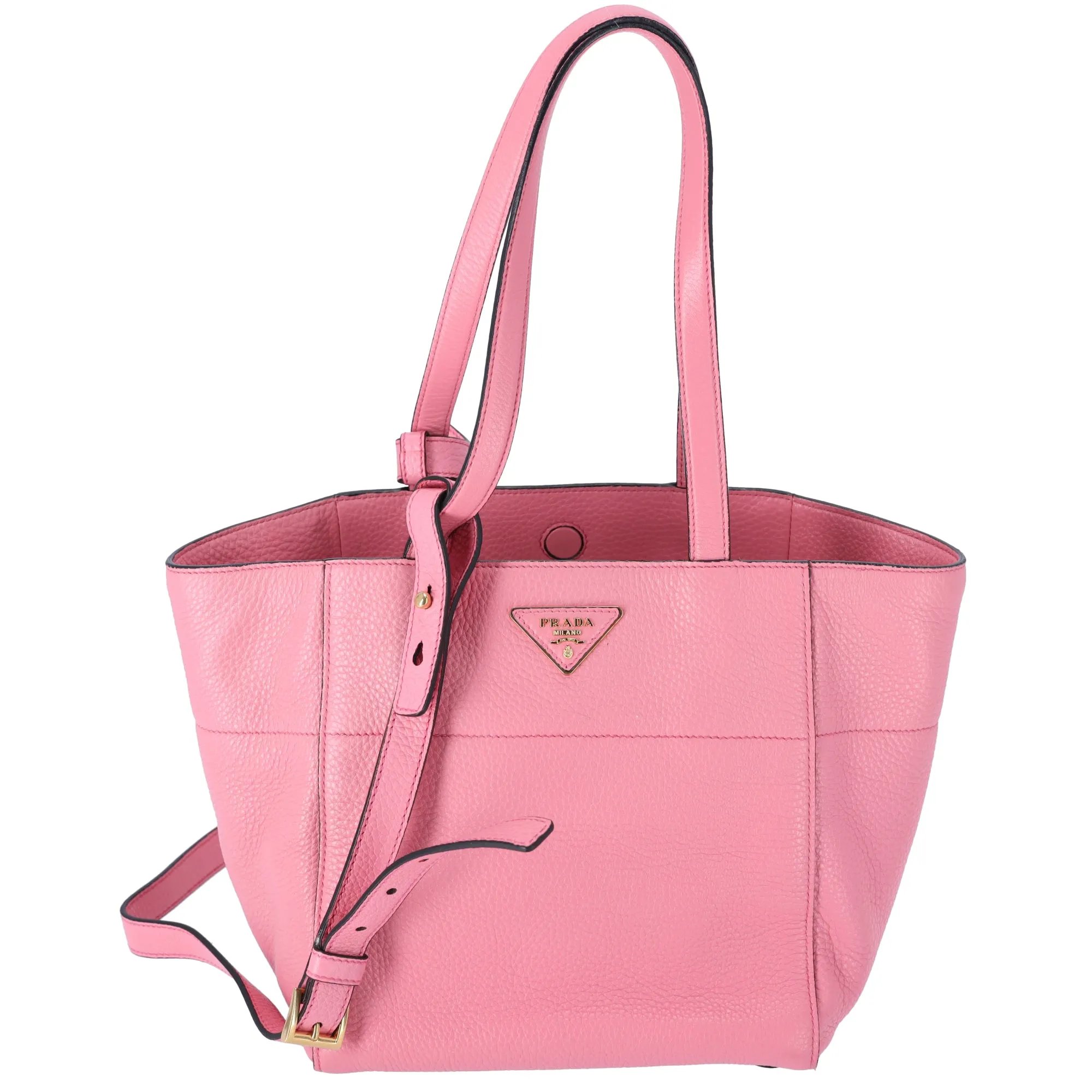 PRADA Vitello Daino Triangle Logo Carryall Tote Peonia Pink Peony BR5092 sold by Gaby's Bags