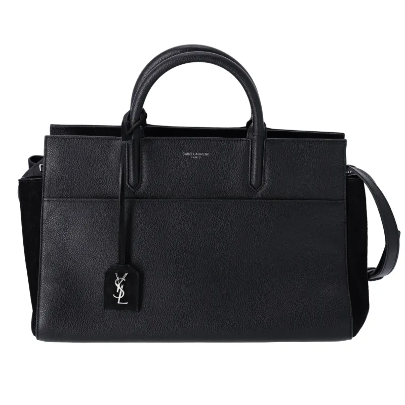Saint Laurent Paris Cabas Rive Gauche Handbag 436620 Black Leather Suede sold by Gaby's Bags