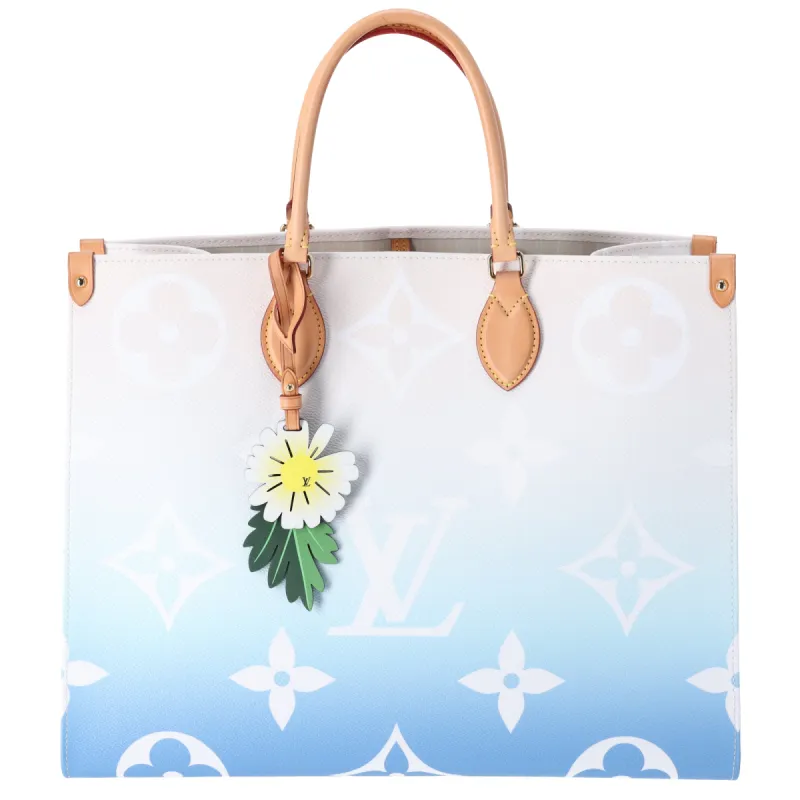 Louis Vuitton Onthego GM By The Pool Blue Tote Giant Monogram Flower Charm sold by Gaby's Bags