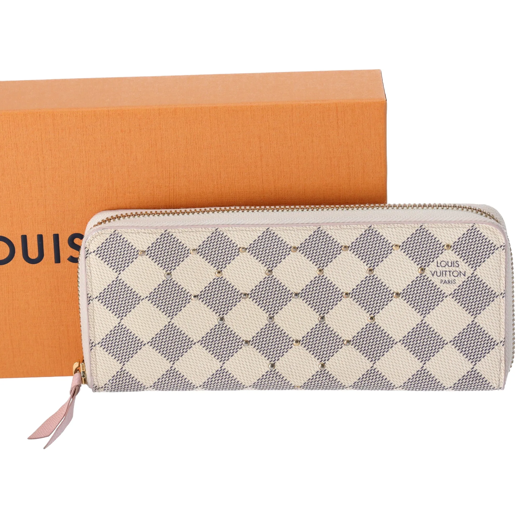 Louis Vuitton Zippy Clemence Wallet Damier White Studded N60252 Rose Ballerine sold by Gaby's Bags