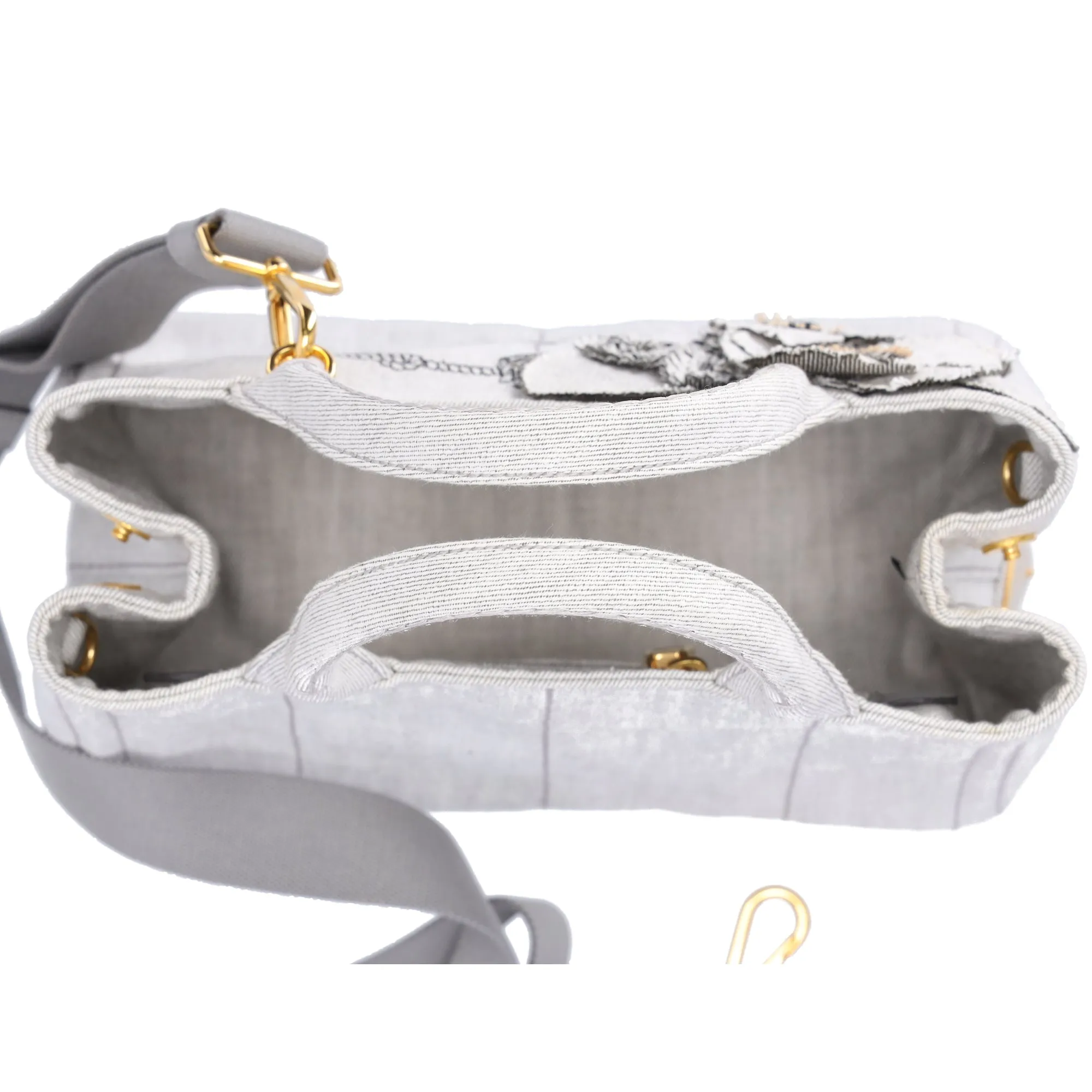 PRADA Canapa Tote Bag 1BG439 Light Gray Black Denim Flowers sold by Gaby's Bags product image thumbnail 5