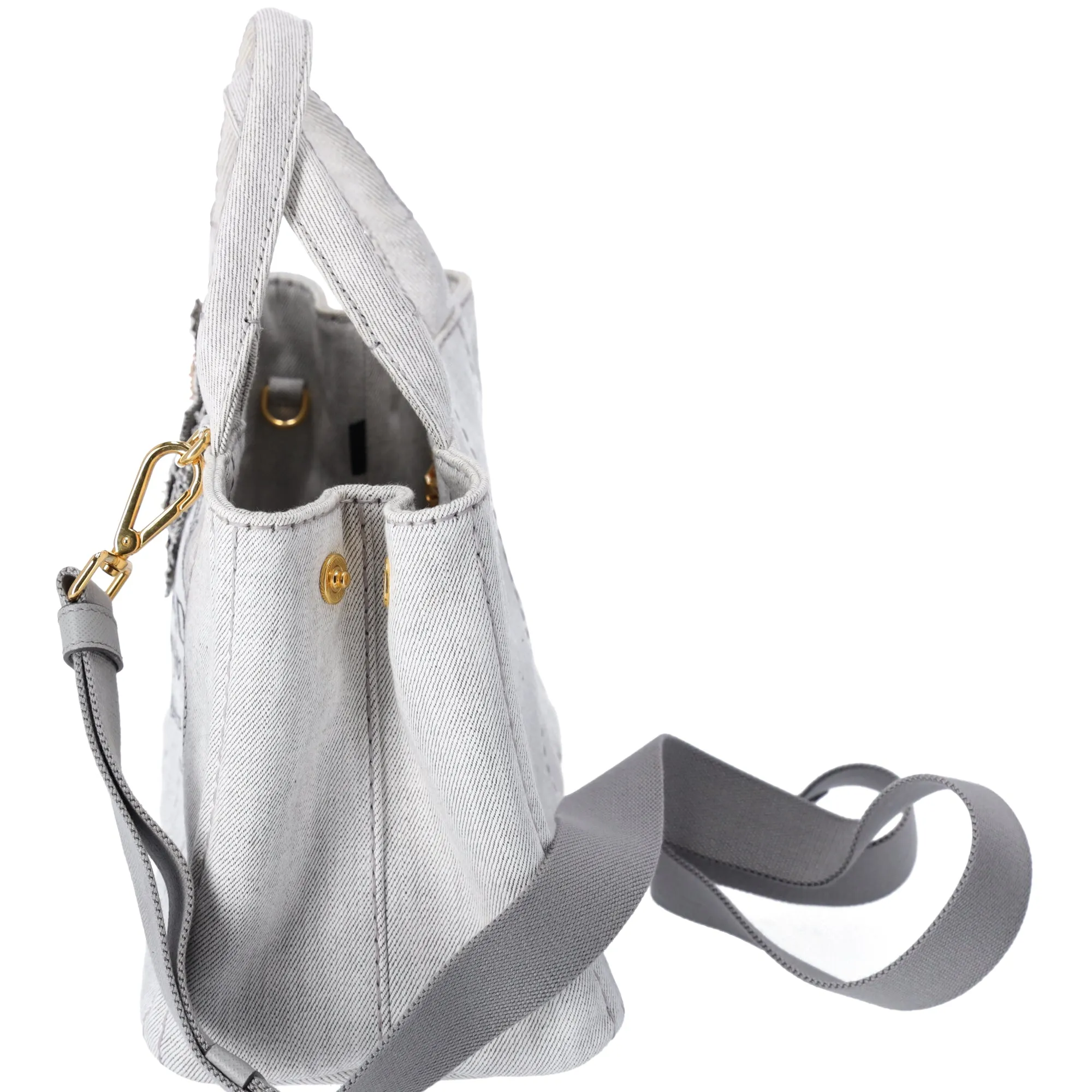 PRADA Canapa Tote Bag 1BG439 Light Gray Black Denim Flowers sold by Gaby's Bags product image thumbnail 2