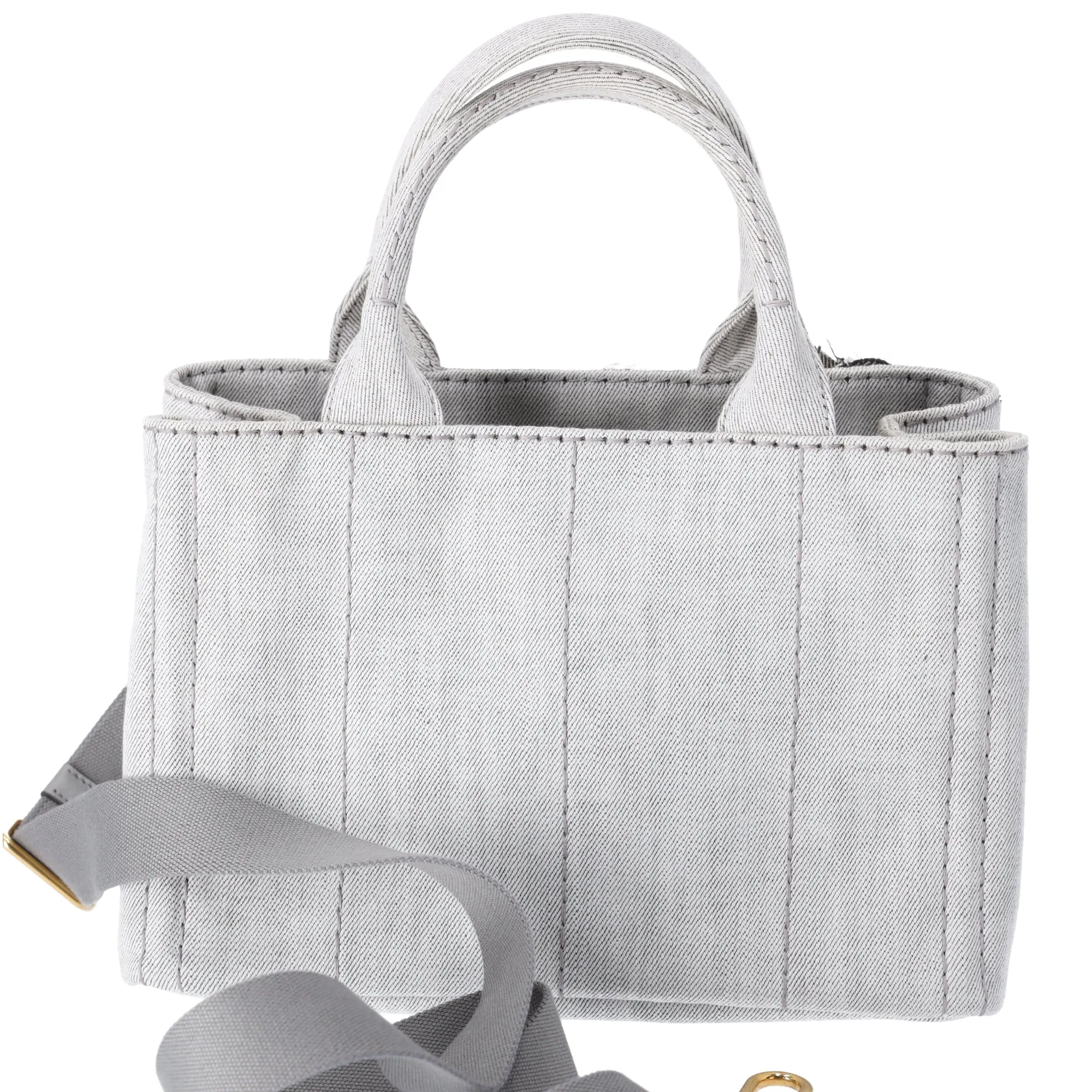 PRADA Canapa Tote Bag 1BG439 Light Gray Black Denim Flowers sold by Gaby's Bags product image thumbnail 3