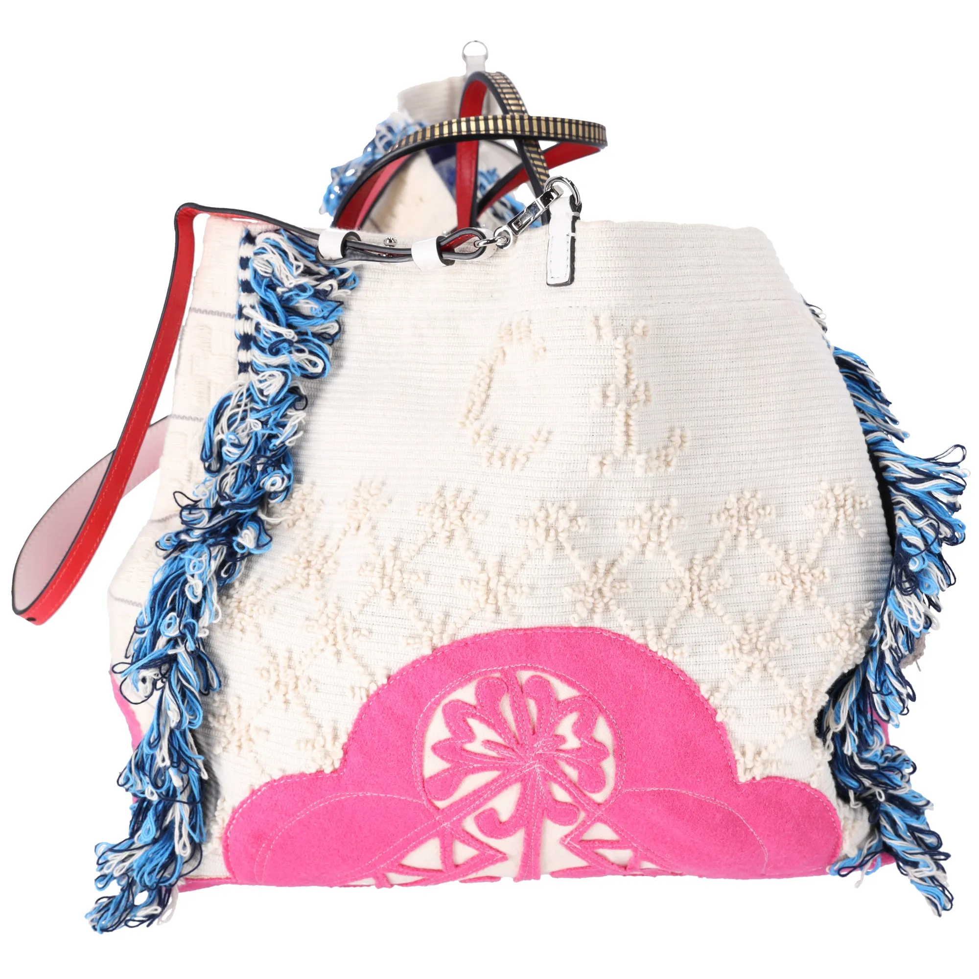 Christian Louboutin Caba Large Tote Motif Embroidered Jacquard Beige Pink Blue sold by Gaby's Bags product image thumbnail 4