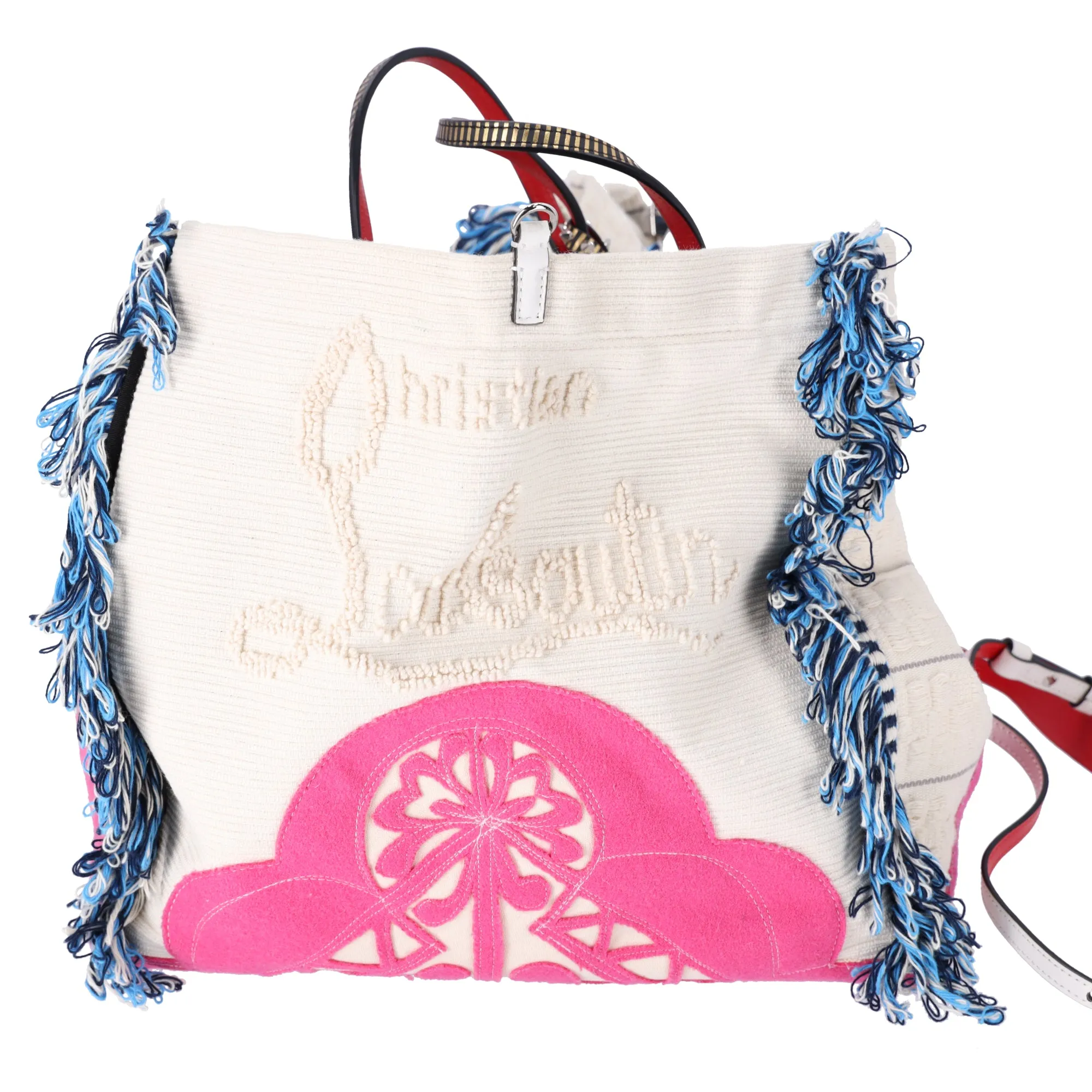 Christian Louboutin Caba Large Tote Motif Embroidered Jacquard Beige Pink Blue sold by Gaby's Bags product image thumbnail 2