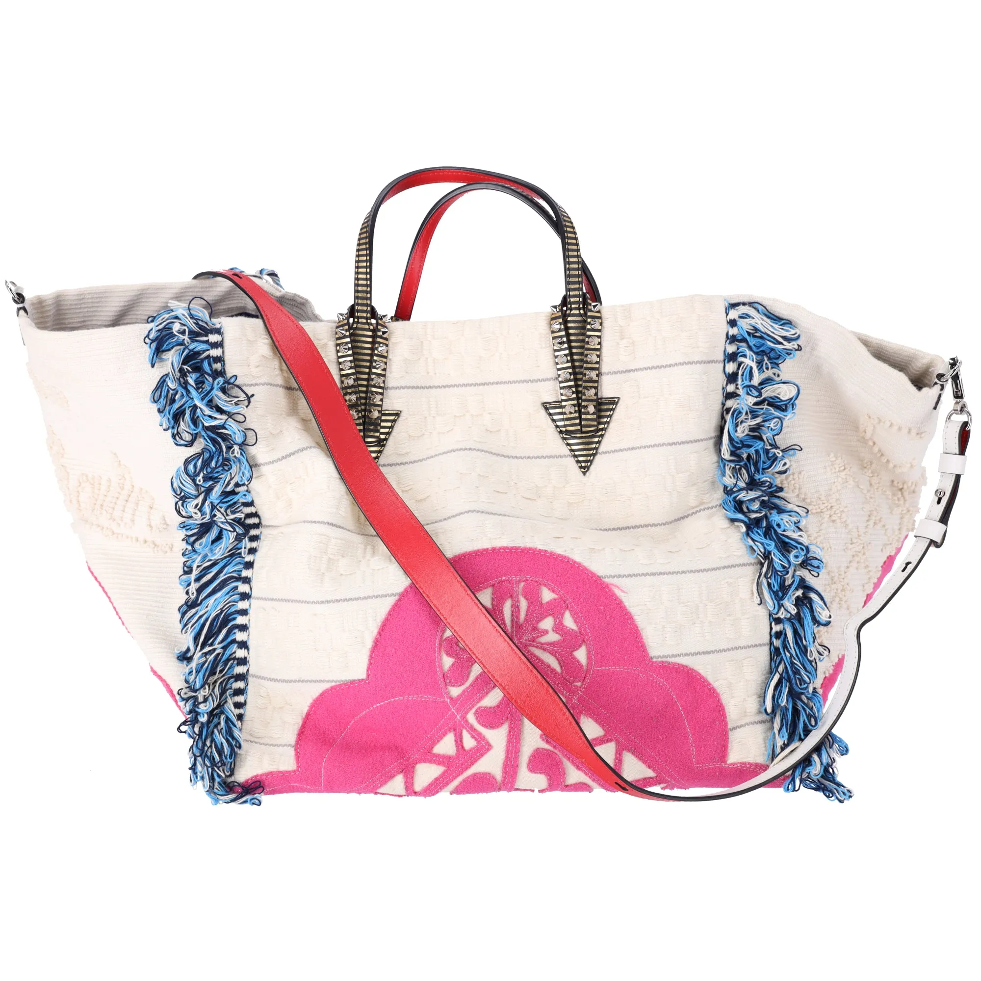 Christian Louboutin Caba Large Tote Motif Embroidered Jacquard Beige Pink Blue sold by Gaby's Bags product image thumbnail 3