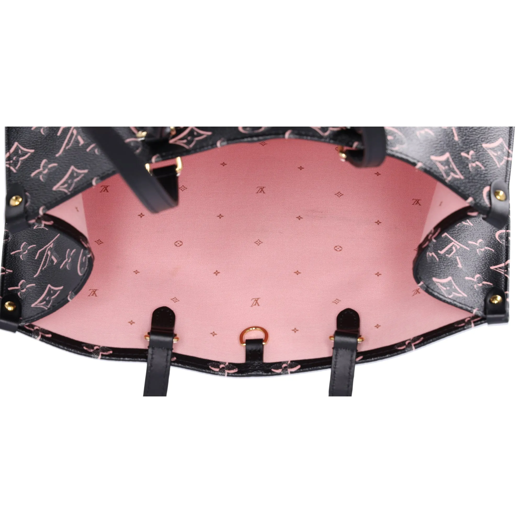 Louis Vuitton Onthego MM Monogram Tote Bag M46154 Noir Monogram Watercolor Pink sold by Gaby's Bags product image thumbnail 5