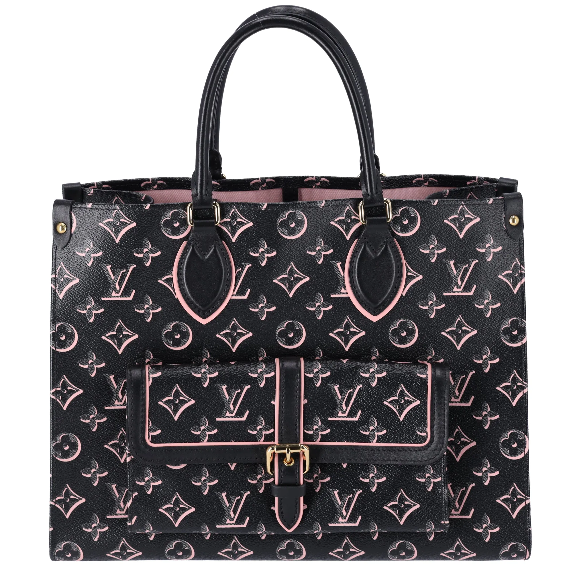 Louis Vuitton Onthego MM Monogram Tote Bag M46154 Noir Monogram Watercolor Pink sold by Gaby's Bags