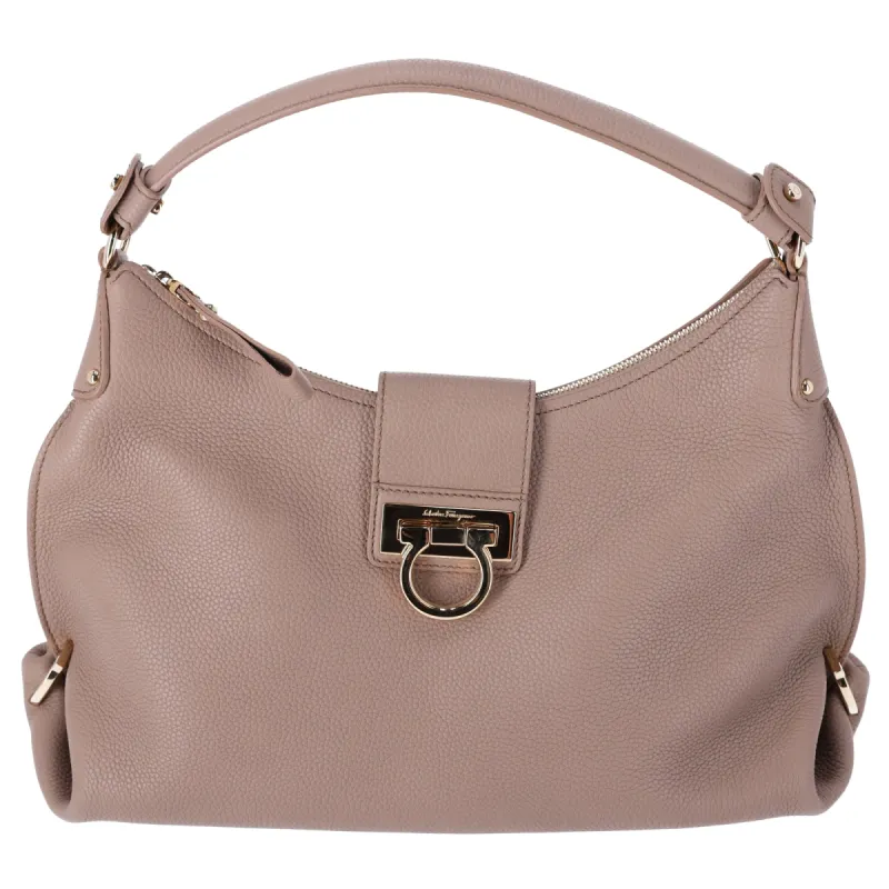 Salvatore Ferragamo Fanisa Medium Hobo Tote Leather Taupe sold by Gaby's Bags