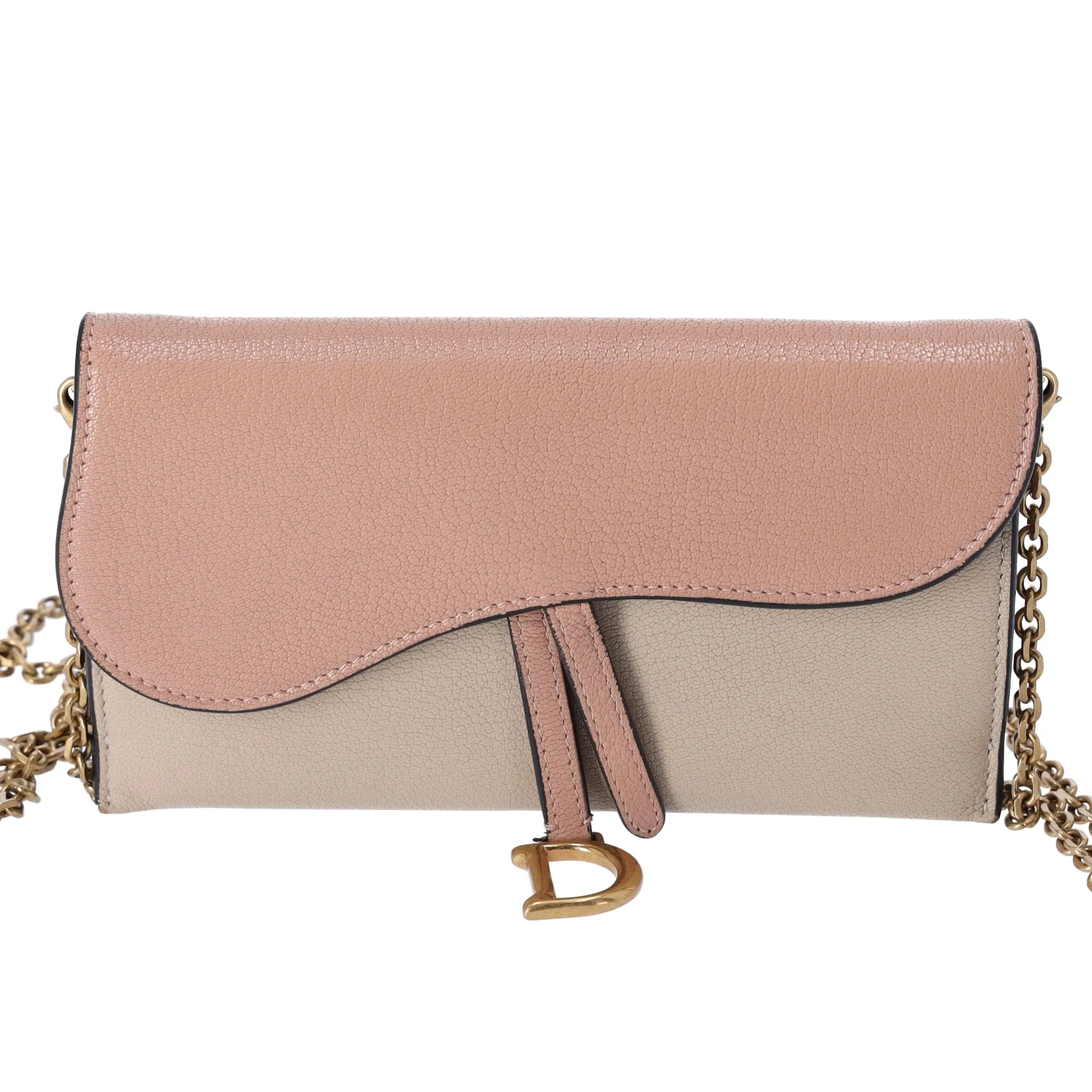 Christian Dior Saddle Chain Wallet Crossbody WOC Pink Beige Colorblock Leather sold by Gaby's Bags product image thumbnail 3