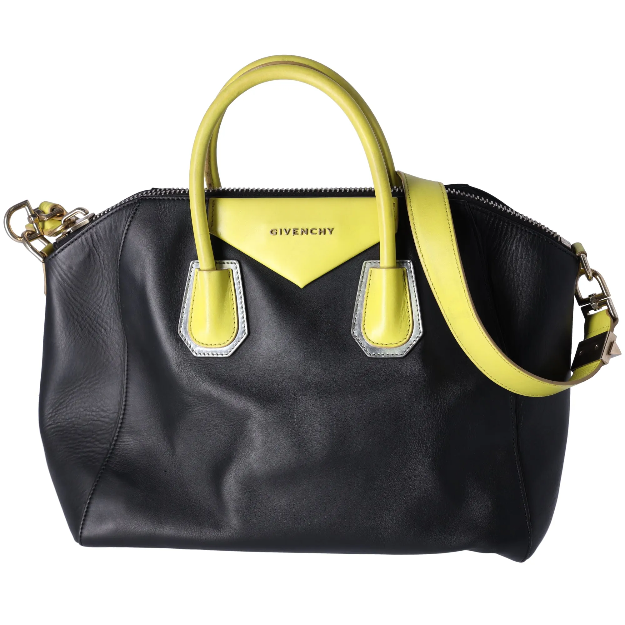 GIVENCHY Antigona Large Top Zip Satchel Shoulder Bag Black Yellow Leather sold by Gaby's Bags