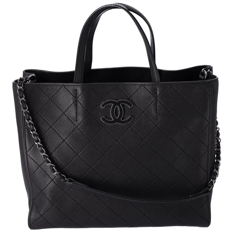 CHANEL Covered CC Quilted Tote Bag A68533 Black Caviar Leather sold by Gaby's Bags