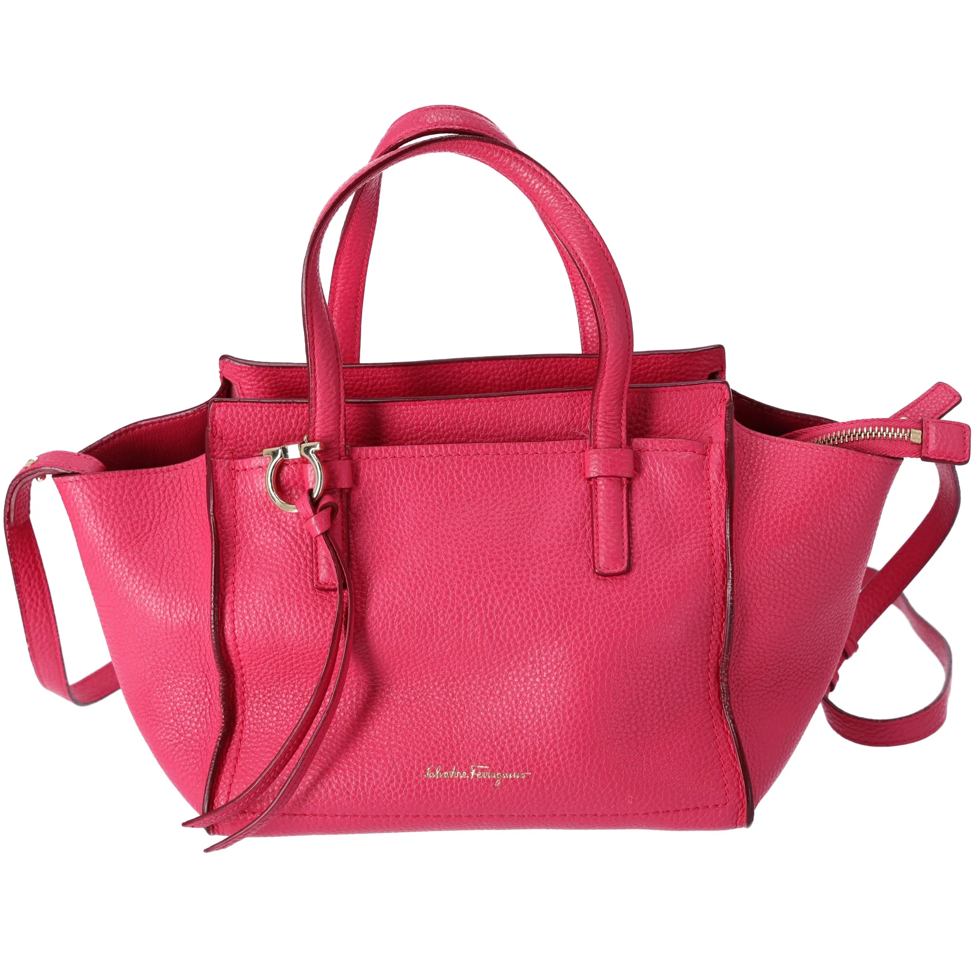 Salvatore Ferragamo Amy Small Top Zip Shoulder Tote Bag Leather Hot Pink sold by Gaby's Bags