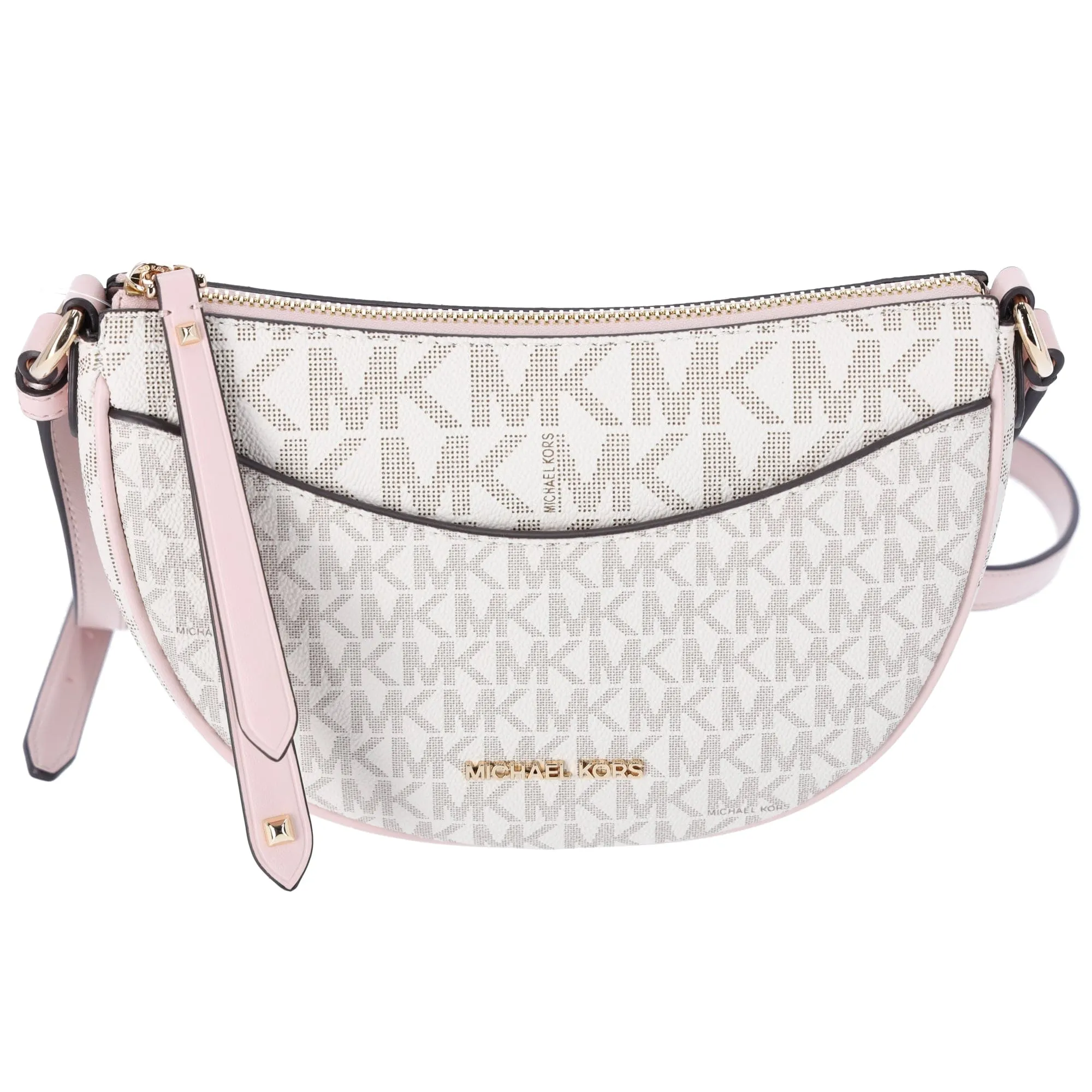 Michael Kors Dover Small Half Moon Crossbody Vanilla Pink Powder Blush Multi sold by Gaby's Bags