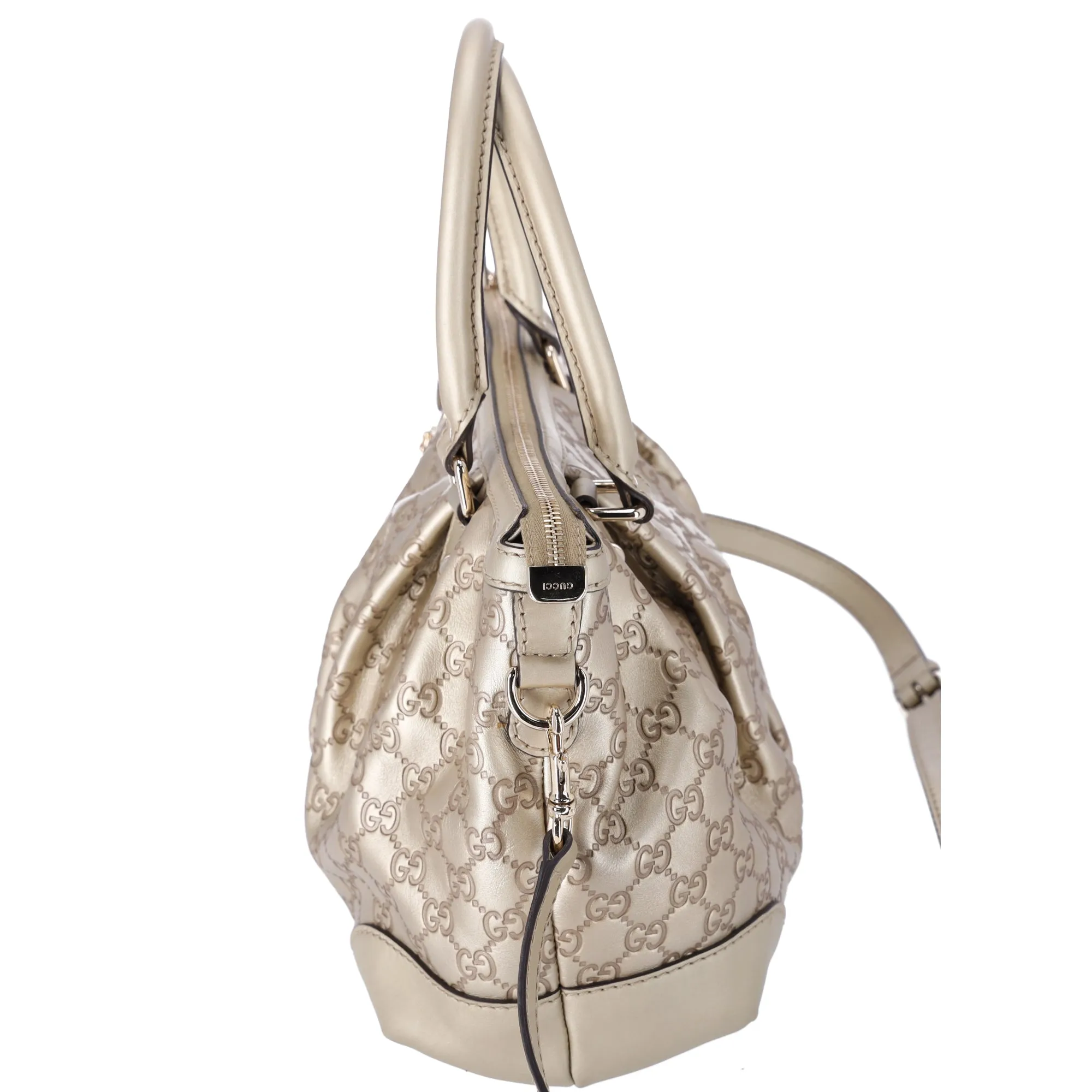 Gucci Sukey Champagne Gold Leather Guccissima Top Zip Satchel Shoulder Bag sold by Gaby's Bags product image thumbnail 4
