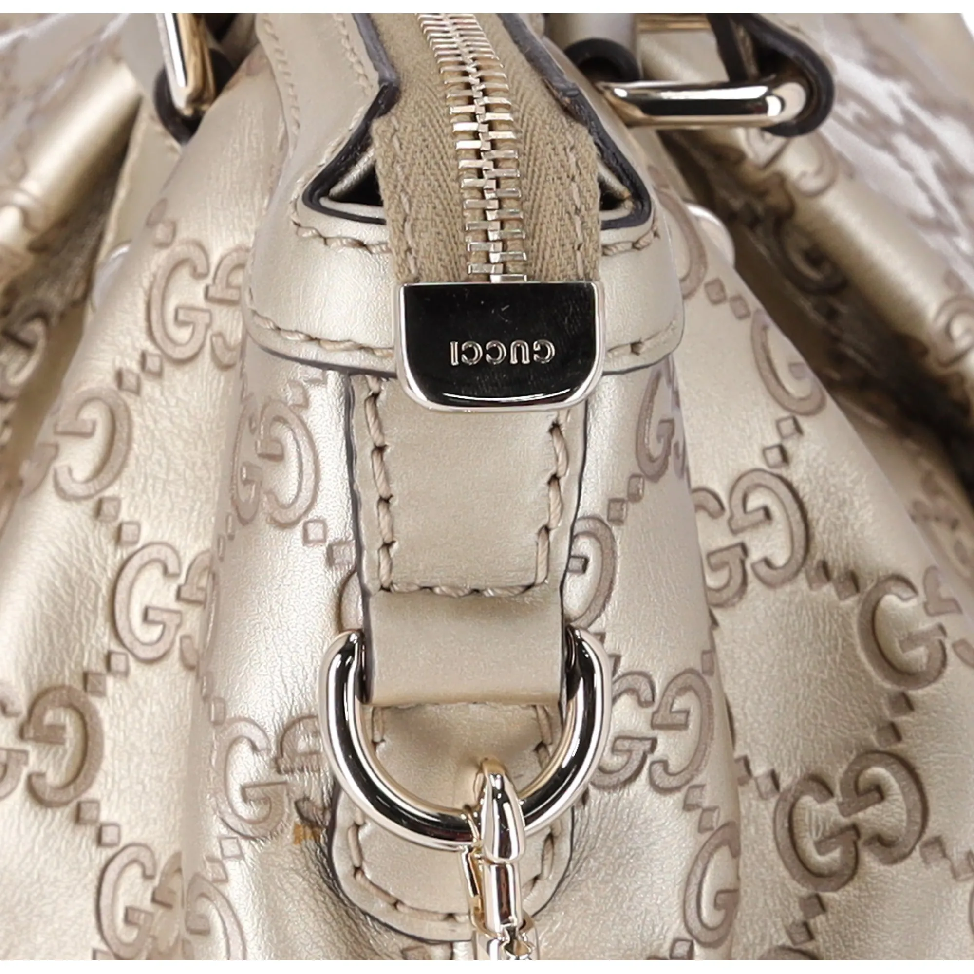 Gucci Sukey Champagne Gold Leather Guccissima Top Zip Satchel Shoulder Bag sold by Gaby's Bags product image thumbnail 5