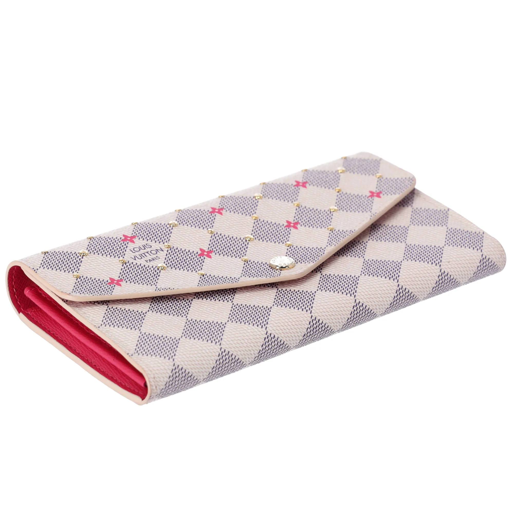 Louis Vuitton Sarah Damier Azur Studs Bifold Long Wallet N45296 Fuchsia Pink sold by Gaby's Bags product image thumbnail 4